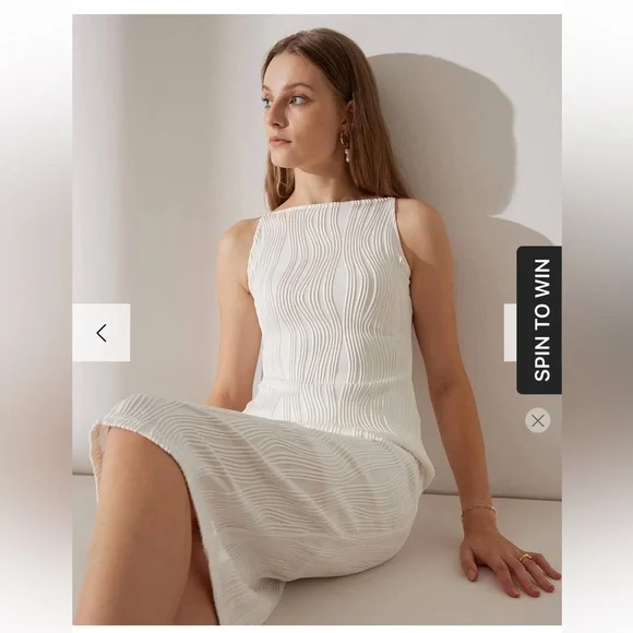 RIHOAS | Dresses | Textured White Midi Dress With Pearl Straps | Poshmark